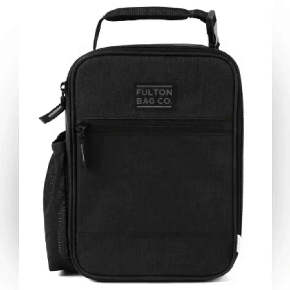 Fulton Bag Co Upright Black/Gray Lunch Bag w/Hard Interior | Water Bottle Holder